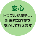 安心　トラブルが減少し、計画的な作業を安心して行えます