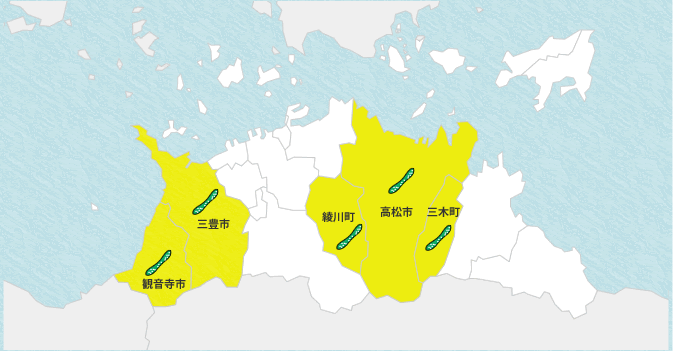 観音寺市　三豊市　丸亀市　綾川町　高松市　三木町　さぬき市　東かがわ市　土庄町　小豆島町　豊島