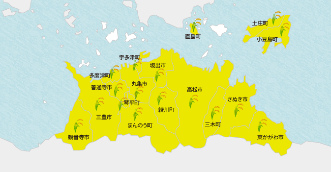 観音寺市　善通寺市　まんのう町　高松市　三木町　さぬき市　東かがわ市